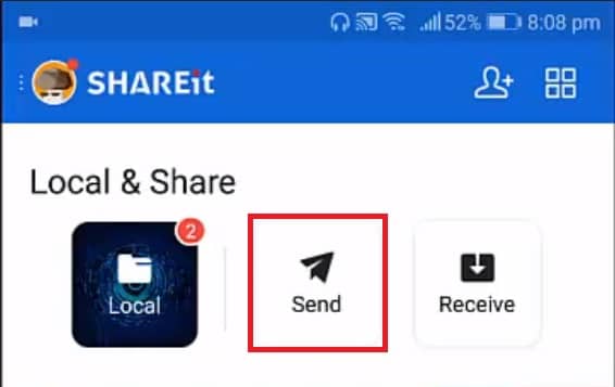  Inicie SHAREit en su Android 