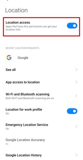 Habilite el acceso a la ubicación en su Android